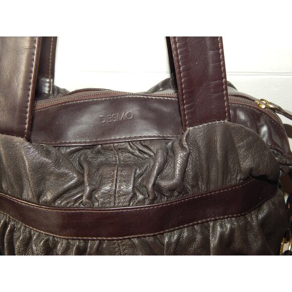 Desmo Brown Leather Handbag Satchel Tote Bag Made In Italy - Picture 5 of 9